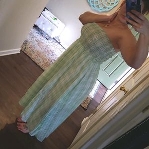Green & White Checkered Tube Top Maxi Dress